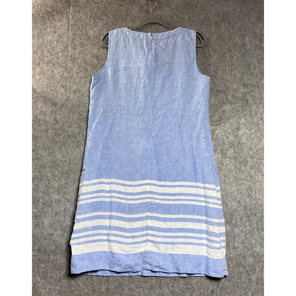 Talbots Dress Womens 14 Blue Striped Sleeveless Midi Linen Resort Classic Casual - Picture 5 of 12